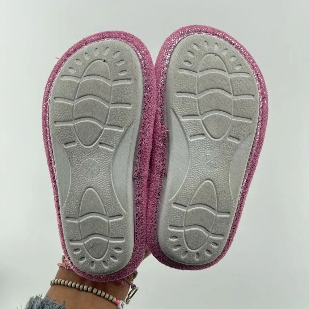 Bebe Girls Pink Plush Faux Fur Slingback Slippers Size 9/10 Cozy Fuzzy Shoes